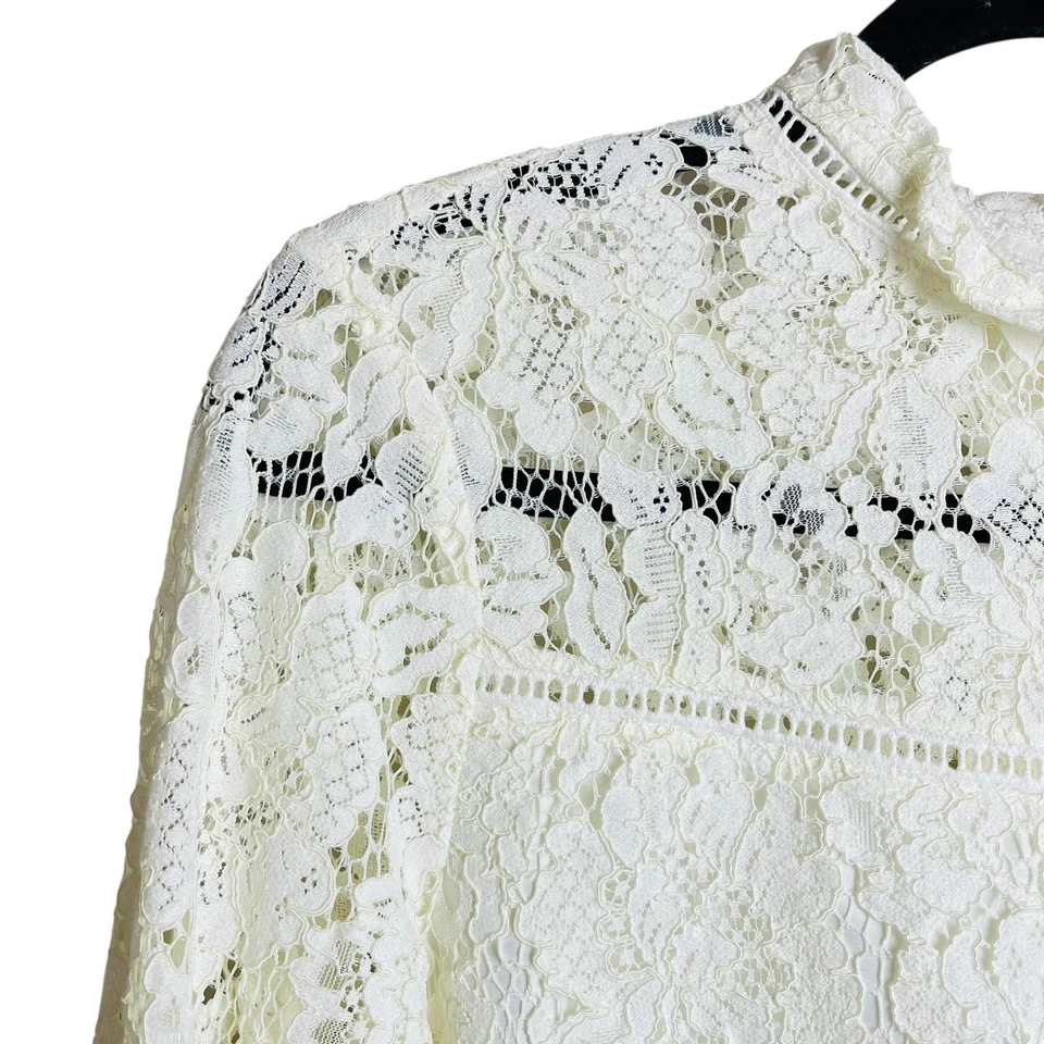 Blusa de encaje Jack By BB Dakota para mujer pequeña blanca manga larga abotonada top transparente Foto 3 de 4