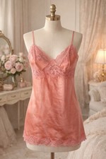 Victoria  s Secret 100 Silk Camisole Lace Trim PinkSalmon M Coquette Fairy Y2K