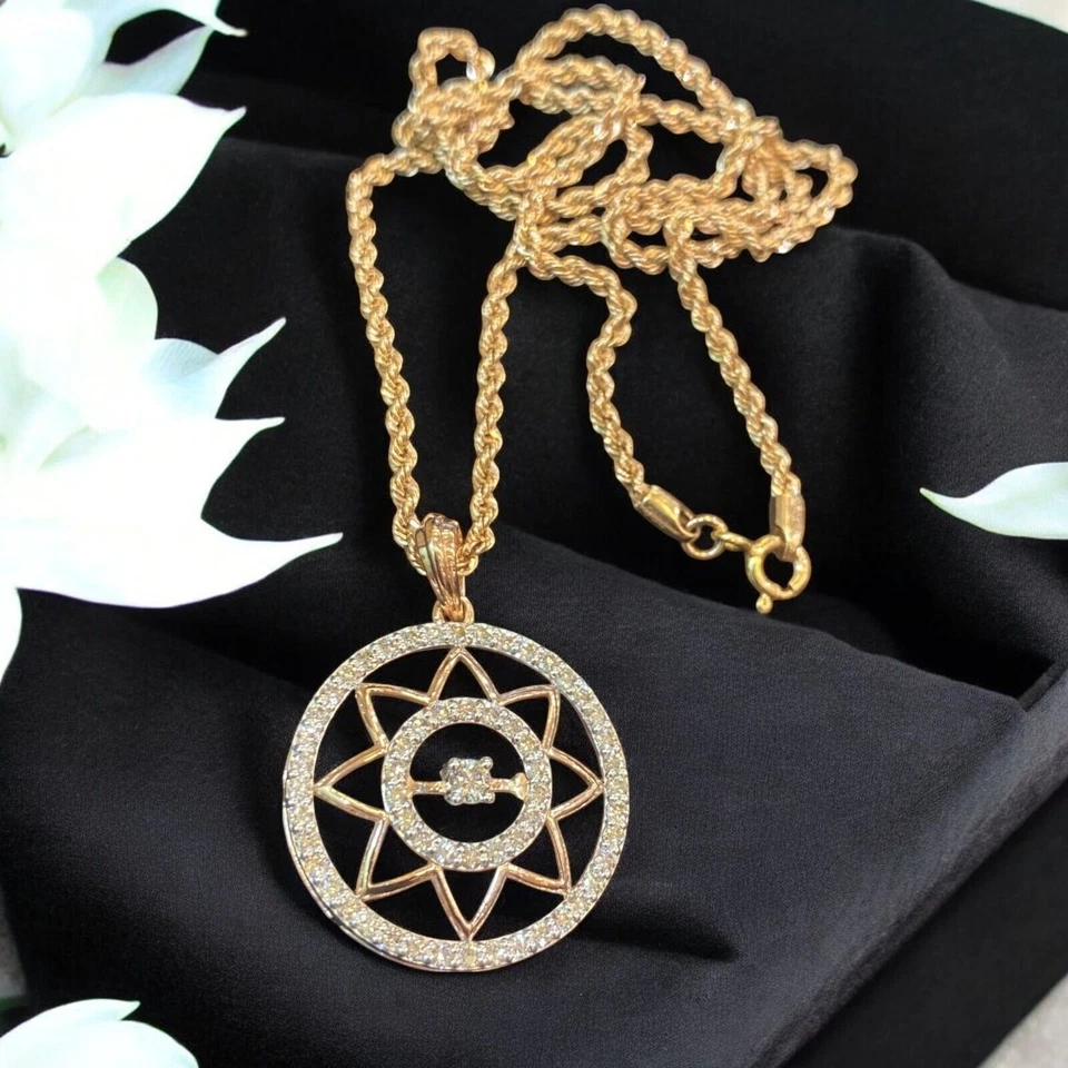 Impresionante Collar Cadena Medallón Diamantes Corte Brillante Redondo 1.22 TCW Oro 14K Foto 2 de 4