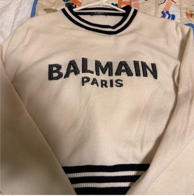 Balmain Creme and Embossed Cropped Sweater 40/US8