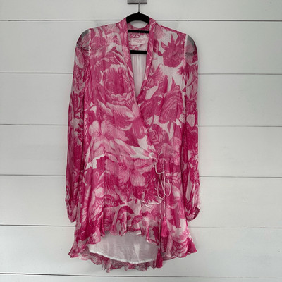Rococo Sand Women s Small Pink Cherise Mini Dress Romantic Tropical Floral