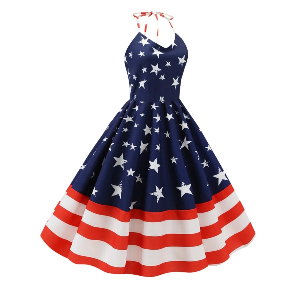 VETEMENTS Abito vintage Independence Day gonna stampata a righe stella moda donna vestito (