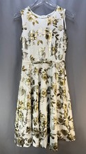 Olivia Matthews Fit & Flare Dress Womens M White Gold Floral Stretch Sleeveless