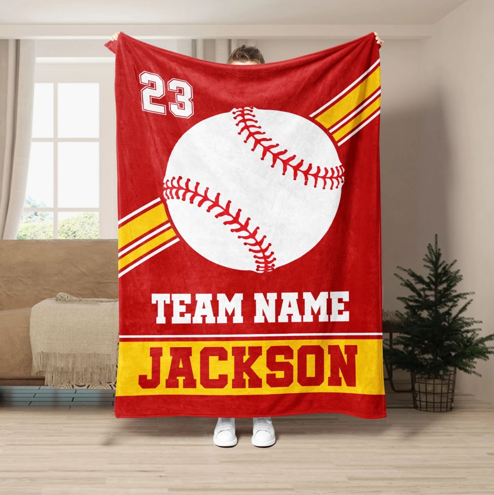 Personalized Baseball Throw Blanket, Custom Name & Number Baseball Blankets