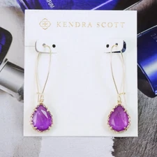 NWOT Kendra Scott Macrame Dee Purple Mica Reversible Earrings Gold Tone