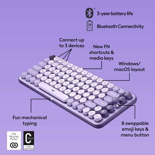 Logitech POP Keys Wireless Mechanical Keyboard for Windows/macOS/iPadOS/Android - Picture 2 of 8
