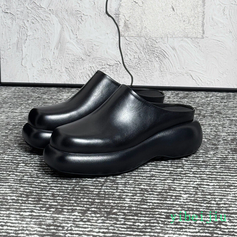 Men's Mid Platform Heel Slippers Real Leather Slingbacks Mule Sandals Shoes 2025 - Image 2 of 4