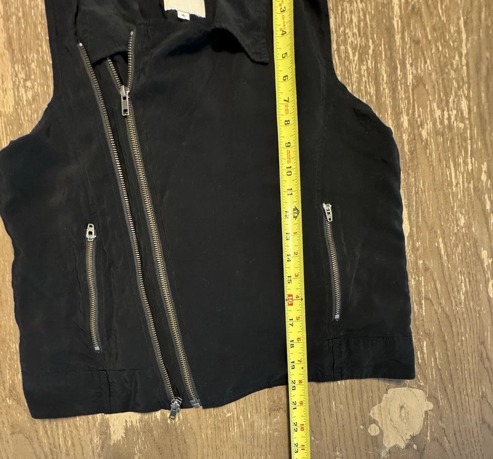Mason Mujeres Talla 4 Doble Cremallera Bolsillos Negro Chaleco Cuello Seda Sin Mangas Moto Foto 4 de 4