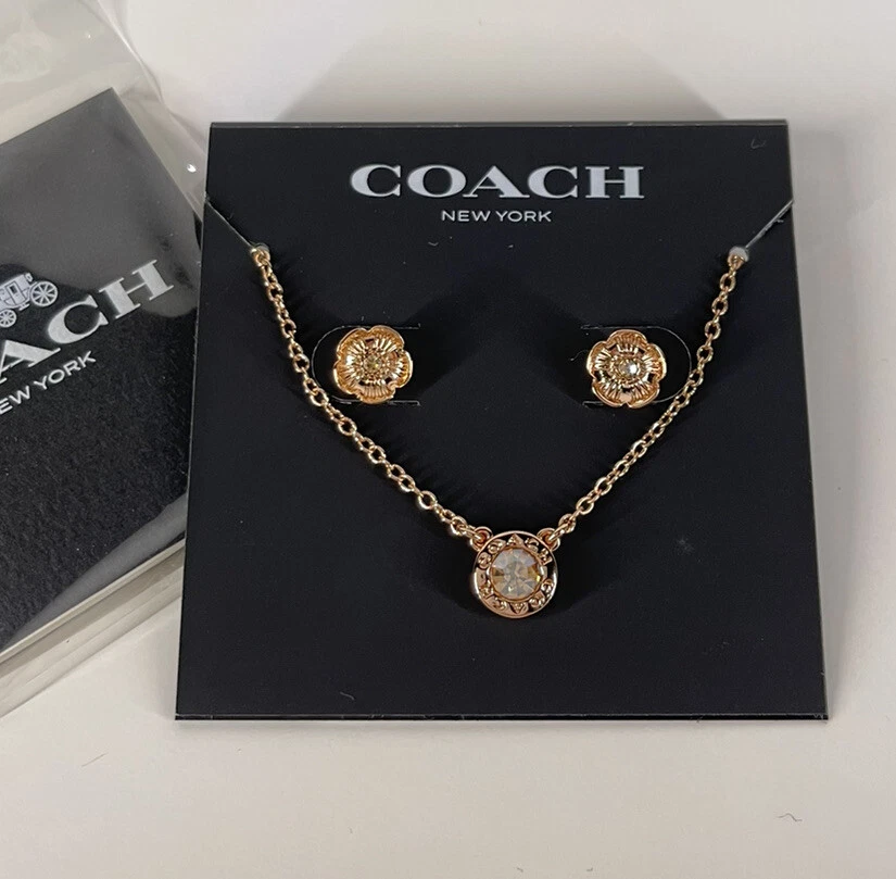 Set orecchini e collana COACH Tea Rose Nuovi
