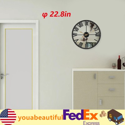 24'' Modern Romand Number Large Wall Clock Mirror Surface Acrylic 3D Art Decor
