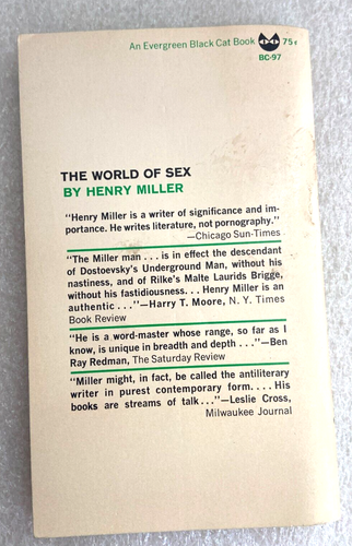 Book Henry Miller The World of Sex 1965 Vintage First US Printing Paperback - Picture 3 of 3