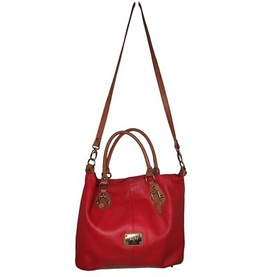Valentina ITALY red pebble & camel Shoulder Tote Bag