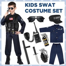 Kids SWAT Police Costume Set - Boys Blue Police Outfit With Vest, Accessories - Halloween Dress Up - View #8