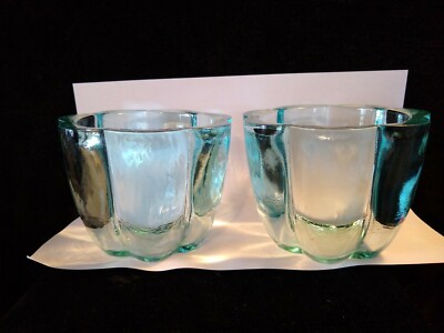 Handcrafted Eco Glass Greenish Blue Scalloped Nut Dish Bowl Recycled Glass Spain