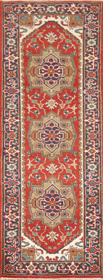 Red Heriz Serapi Indian Hand-Knotted 8 ft. Runner Rug 2x8 ft. for Hallway
