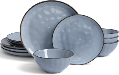 Ocean-Inspired 12-Piece Dinnerware Set for 4 - Microwave & Dishwasher Safe
