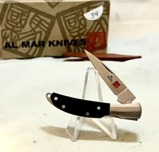 Al Mar Moki Japan Lockback Knife With Box And Leather Sheath