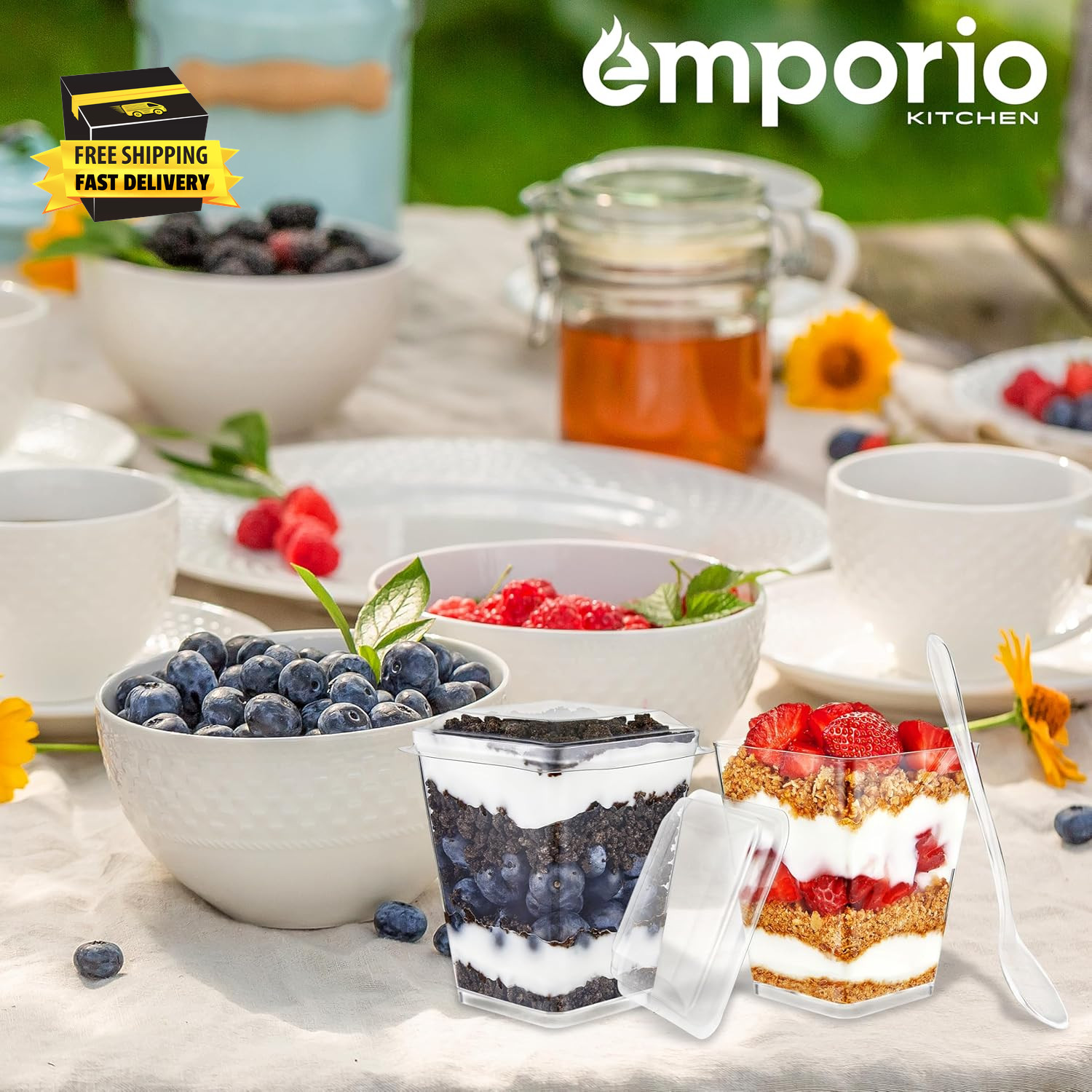 5Oz Plastic Dessert Cups with Lids and Spoons - Appetizer Cups for Pudding, Parf