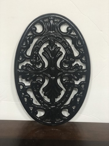 Casseruola ovale ornato smaltato nero hot pad supporto piedi pesanti 2011 - Foto 3 di 8