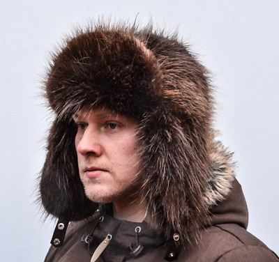 #ad Brown Norwegian Beaver Fur Men#x27;s Russian Ushanka Trapper Aviator Hat XL sz $305.99