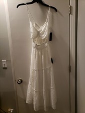 Lulu's White Polka Dot Dress White Large Cut-Out Mid- Length NWT