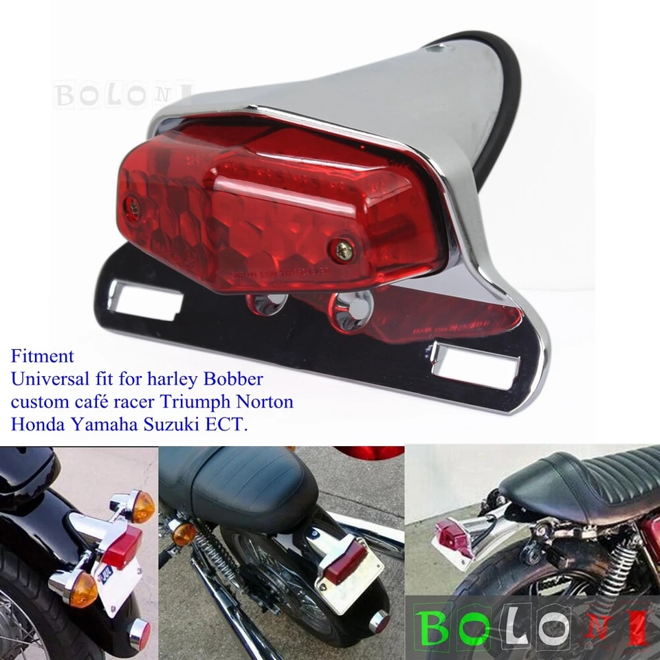 Chrome LED Brake Tail Light Lucas Style Rear License Plate Light For Cafe Racer - Изображение 2 из 4