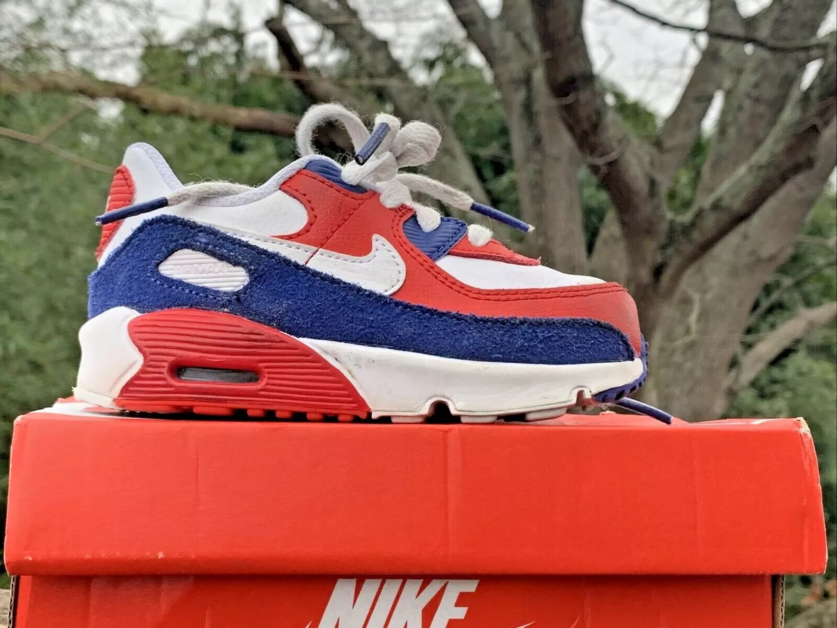 NIKE AIR MAX 90 Patriotic USA Red White Blue Sneakers in Box Size 7C sj15m7