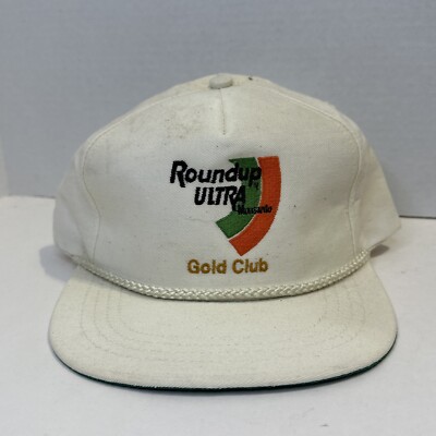 White Hat Roundup Ultra Monsanto Gold Club Trucker Farmer Cap *Discolored*