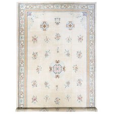 13'9"x23'5" Ivory Vintage Ming Dynasty Hand Knotted Full Pile XL Wool Rug R80701