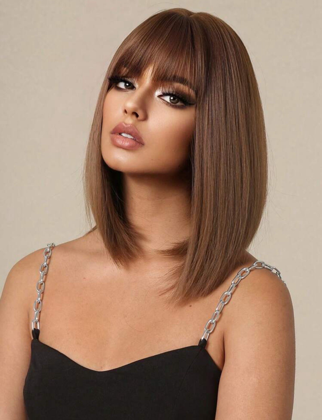 Perruque brune synthétique courte contre les cheveux rebelles, coiffure lisse instantanée