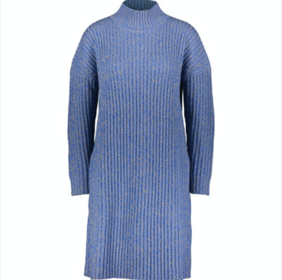 JIL SANDER DUNKELBLAU hochgeschlossenes Woll-Strickpulloverkleid - XS - 700 £