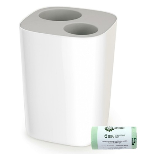 Joseph Joseph Split™ 8 Waste & Recycling Bathroom BinWhite&Grey & 50 x