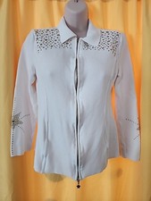 Escada White  Gold Studed Jacket Size 34 Full Double Zipper