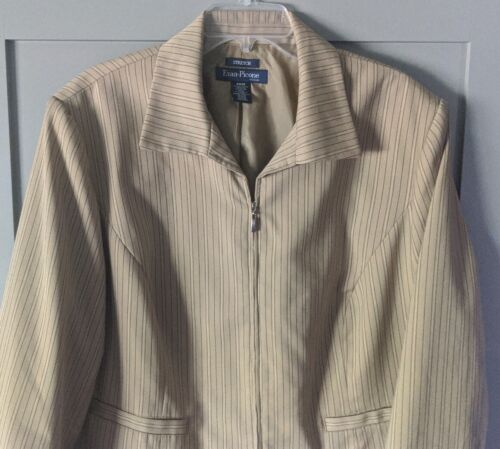 Evan-Picone Taupe w/ Black Pinstriping Zip Up Jacket Women's Sz 20W - Very Nice! - Picture 10 of 18
