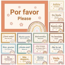 WATINC Spanish Words Phrases Poster - 16pcs Spanish Posters Set Classroom Dec...