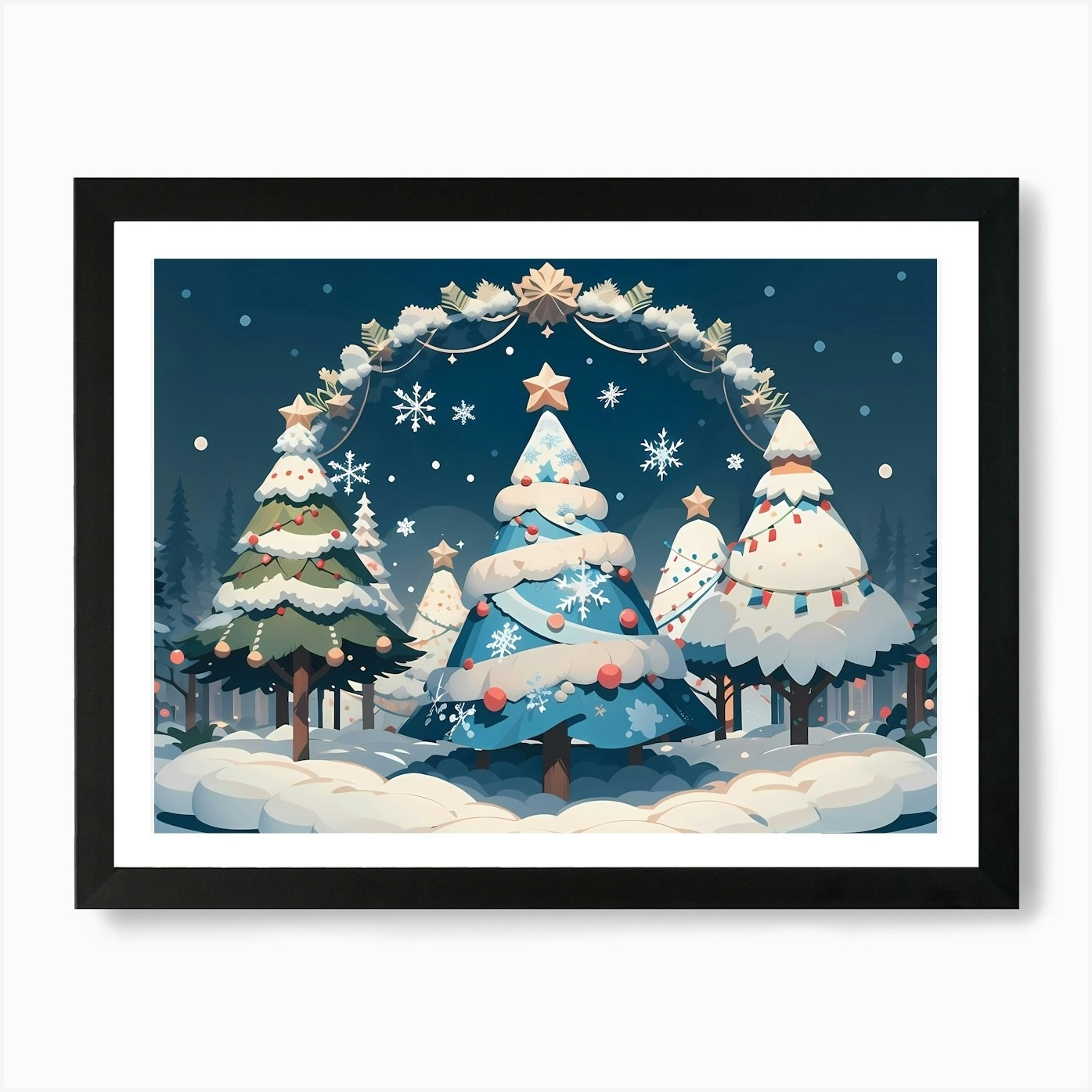 Festive Christmas Tree Art Print Framed Canvas Wall Decor  