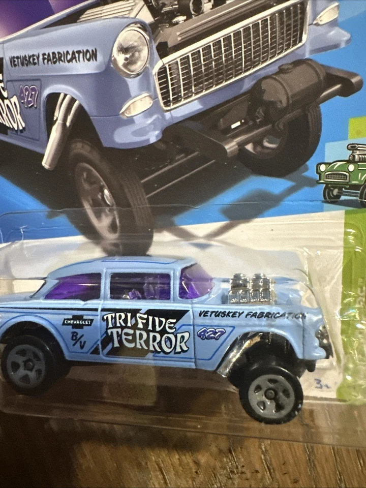 2023 Hot Wheels '55 Chevy Bel Air Gasser HW Gassers 1/5 Blue 110/250 New - Image 2 of 3