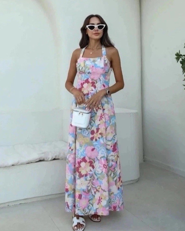 ZARA WOMAN SIZE XS PRINTED LINEN MIDI DRESS PINK MULTICOLORED | 6962/031 NWT ZARA WOMAN SIZE XS PRINTED LINEN MIDI DRESS PINK MULTICOLORED | 6962/031 NWT