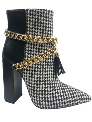 THINGS II COME Womens White Chain Tassle Keiisha Block Heel Leather Boots 11 M