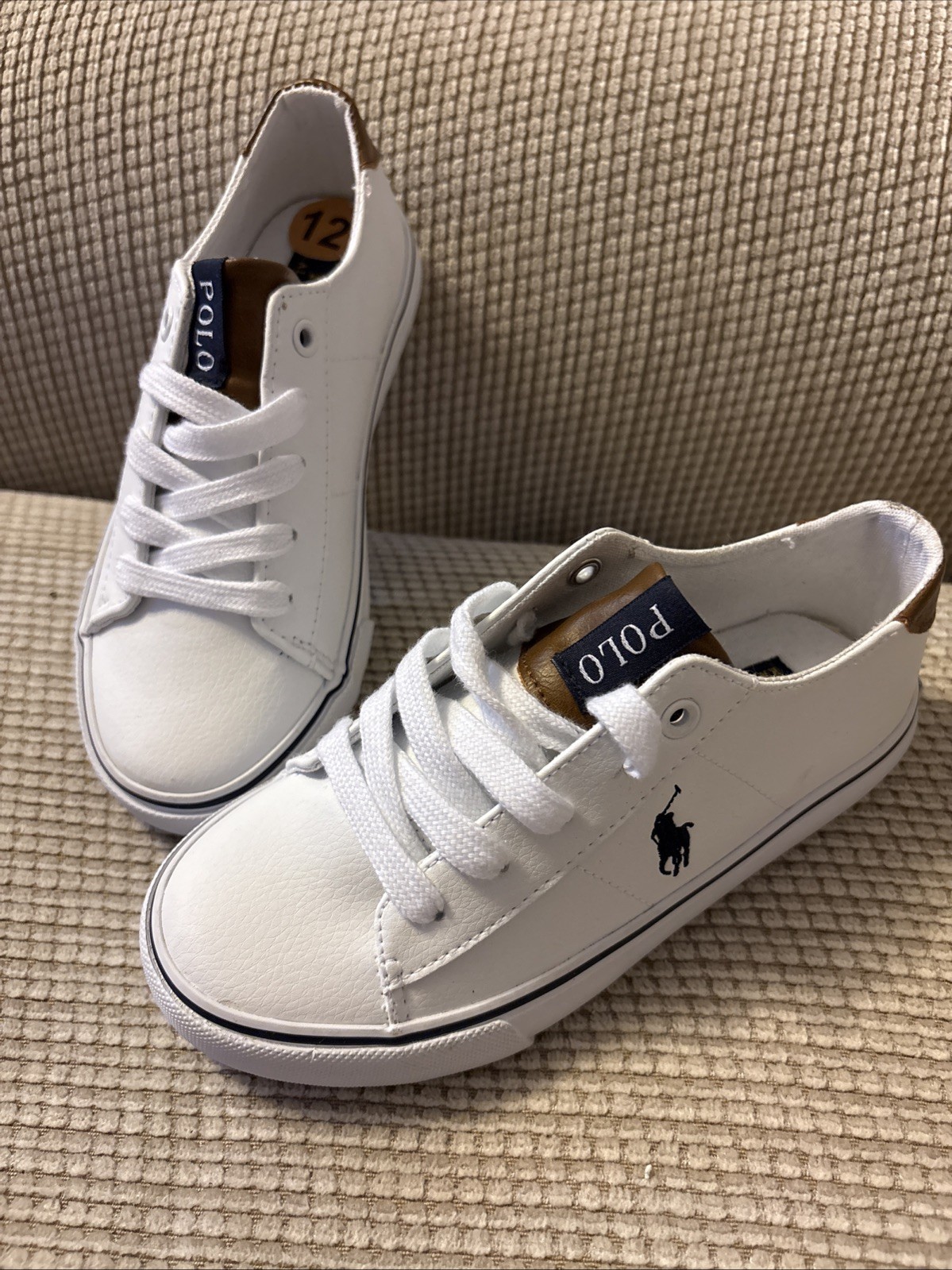 Sneakers Polo Ralph Lauren bianche in pelle con logo pony bambino 12 scarpe nuove