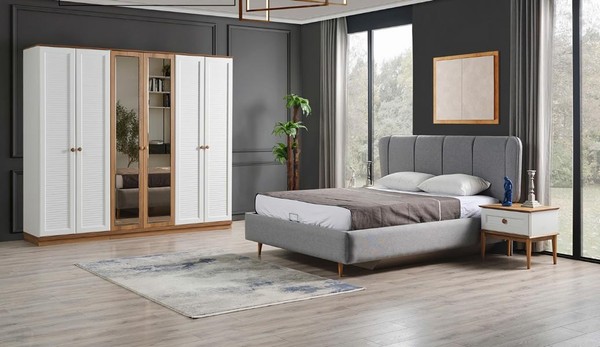 Schlafzimmer Set 6Tlg Doppelbett Garnitur Kleiderschrank Modern Bett Nachttische-image
