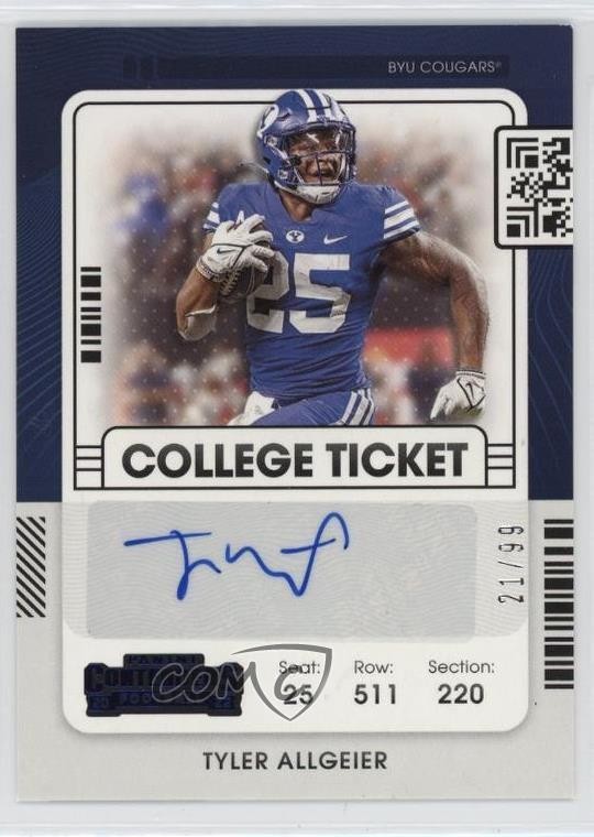 Tyler Allgeier Panini Chronicles Draft Picks Contenders College Ticket Autographs #CCTTAL Blue
