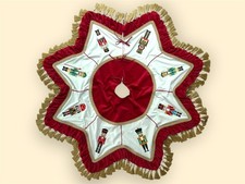 Luxury Red Velvet Christmas Tree Skirt Nutcracker Embroidered Gold Tassels