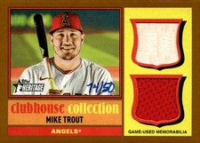 2025 Topps Heritage Clubhouse Collection Dual Relic Gold #CCSDRMT Mike Trout /50