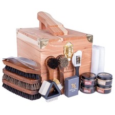Cedar Shoe Shine Valet Box Kit Leather Suede Nubuck Brushes Polish