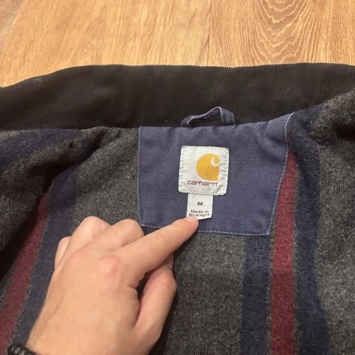 Vintage Carhartt Detroit Jacket Mens Medium Blanket Lined Faded Blue Distressed image 4