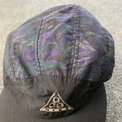 VTG 90s Nike ACG 5 Panel Strap Back Hat Green Purple Black Camo
