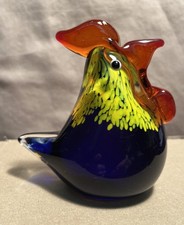 Hand Blown Art Glass Rooster, Murano Style 4  Tall Figurine Paper Weight  T269