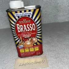 Vintage BRASSO Metal Polish Tin Can Opened about 4 Fluid ounces left.