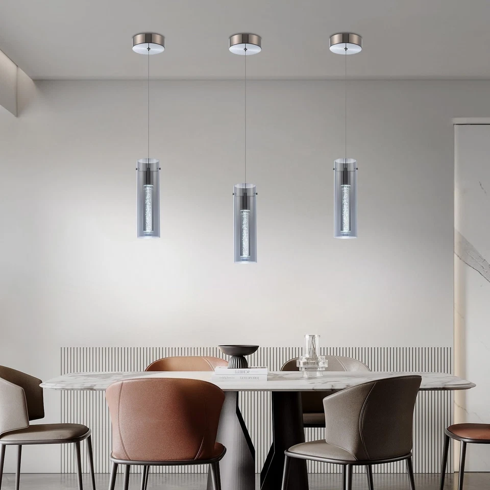 ** NUEVO Lámpara Colgante Moderna | Acero Inoxidable | Vidrio Gris / Burbujas ** Foto 2 de 4